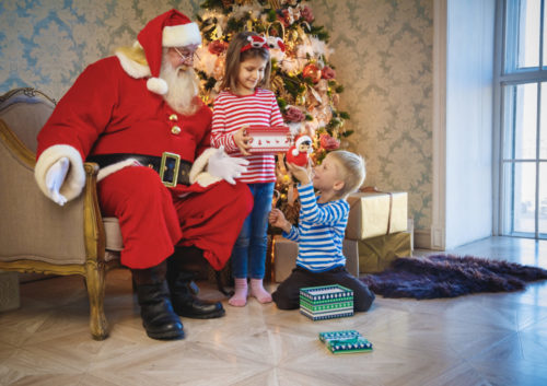 Santa Claus gives presents